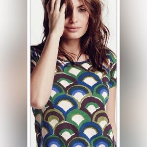 Boden Fan Scallop Print Alyssa Miller Collection Tee Shirt - Blue/Green - Size 2
